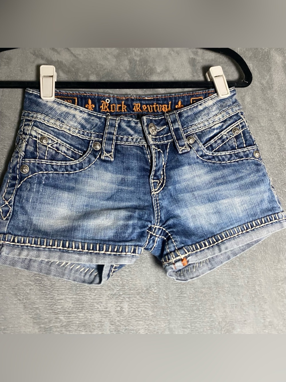Rock Revival Womens Blue Jean Embroidered Denim Shorts Size 25 Amy Short zebra